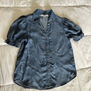 Denim Puff Sleeve Button-Up Shirt